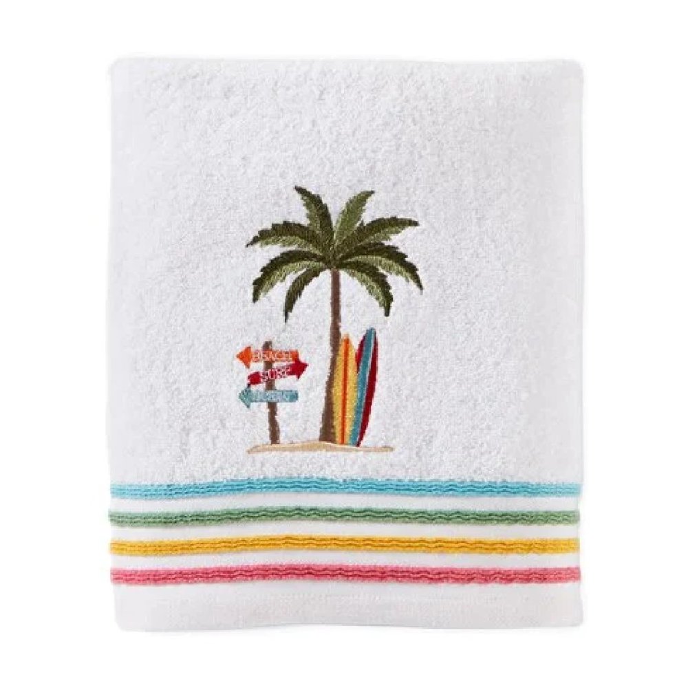 new SKL Paradise Beach 27x50" Bath Towel feat. SignPost + SURFBOARD + Palm Tree
